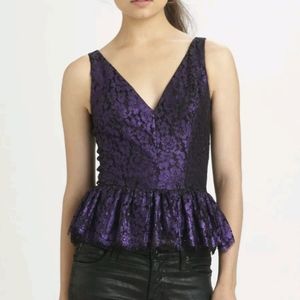 Robert Rodriguez Purple Metallic Lace Peplum Top